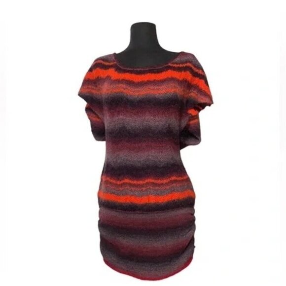 FREE PEOPLE - Stripe Sweater Tunic V Back Wool Blend Short  sleeves - Picture 1 of 5